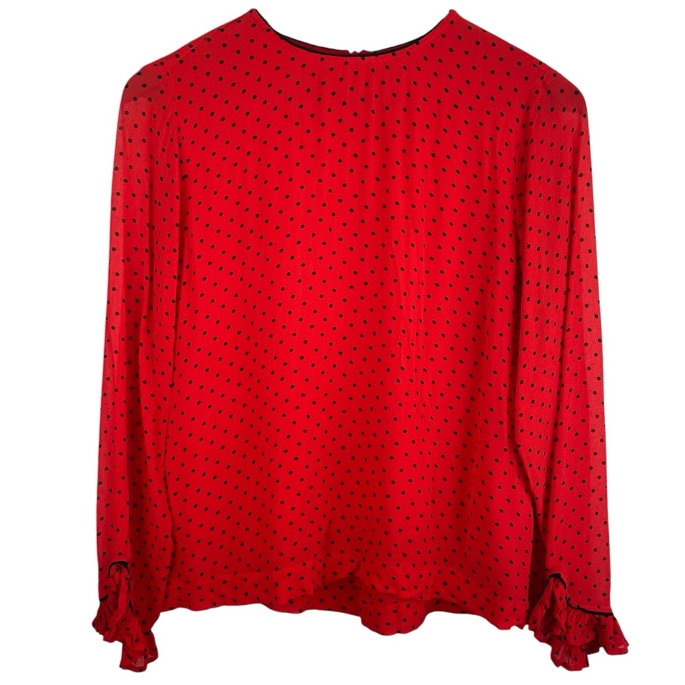 Ganni | Red Black Polka Dot Mullin Georgette Blouse